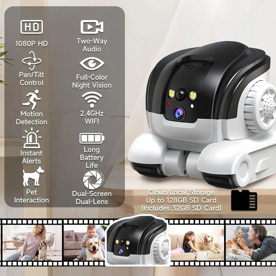 1080P kamera pro domácí mazlíčky – Oboustranný zvuk – Barevné noční vidění až na 10 m – Upozornění na pohyb – 32GB SD karta