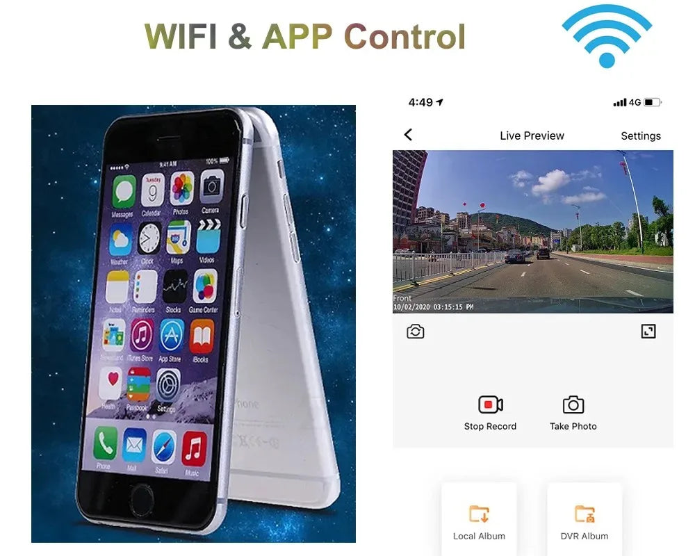 4K Wi‑Fi kamera do auta s GPS a duálním fotoaparátem