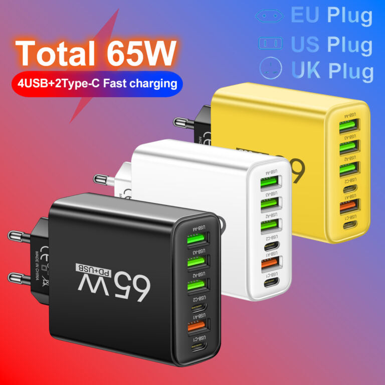 65W USB nabíječka se šesti porty do kanceláře, domácnosti a na cesty