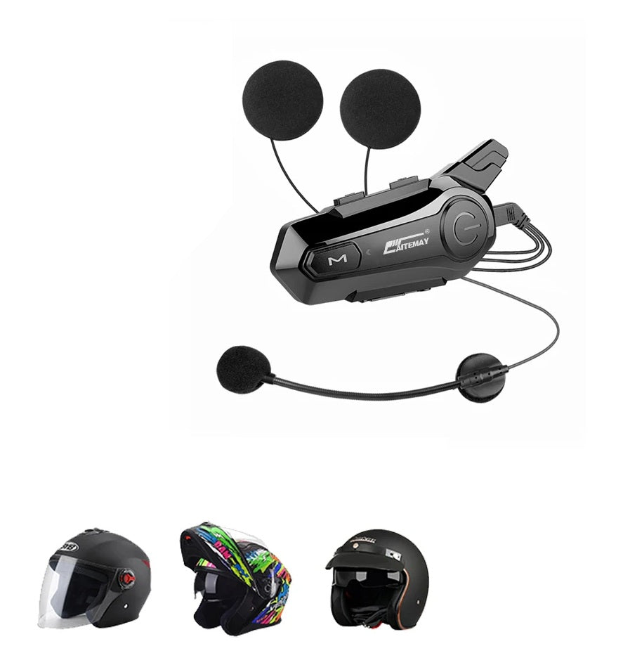 Bluetooth interkom na motocyklovou helmu - bezdrátový interkom s dosahem 1000 m, handsfree volání, kříšťálově čistý zvuk pro 2 jezdce na cesty a dobrodružství