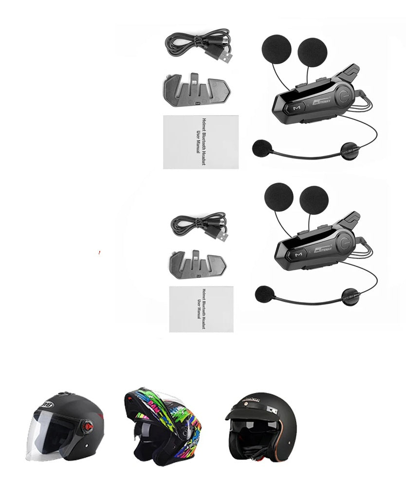 Bluetooth interkom na motocyklovou helmu - bezdrátový interkom s dosahem 1000 m, handsfree volání, kříšťálově čistý zvuk pro 2 jezdce na cesty a dobrodružství