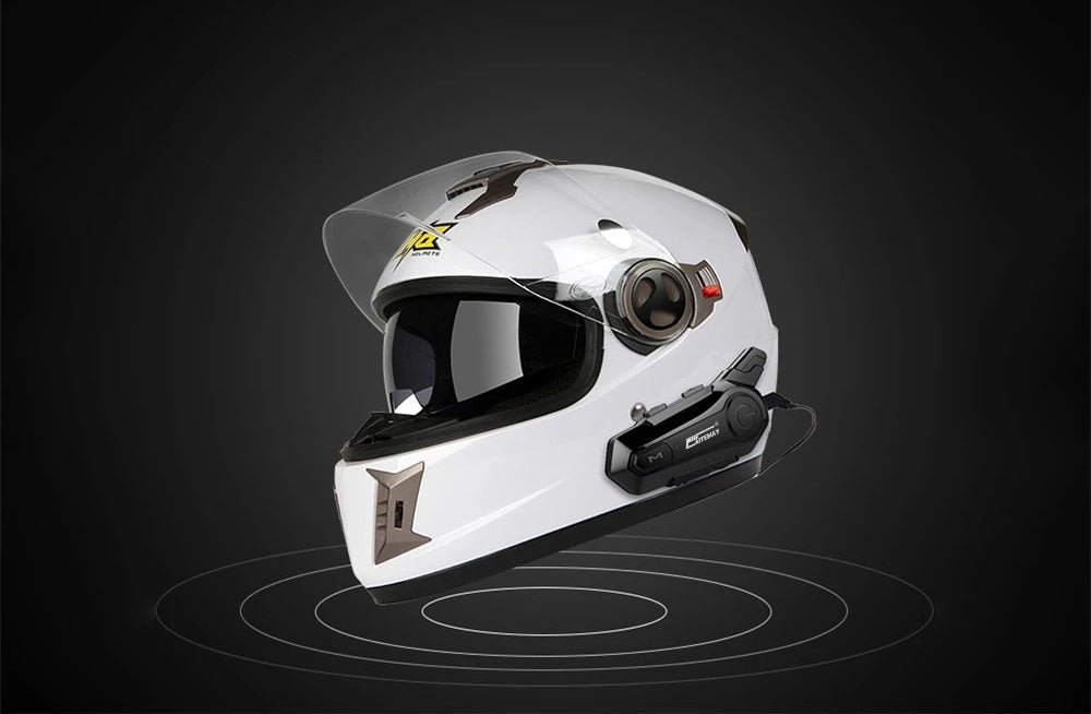 Bluetooth interkom na motocyklovou helmu - bezdrátový interkom s dosahem 1000 m, handsfree volání, kříšťálově čistý zvuk pro 2 jezdce na cesty a dobrodružství