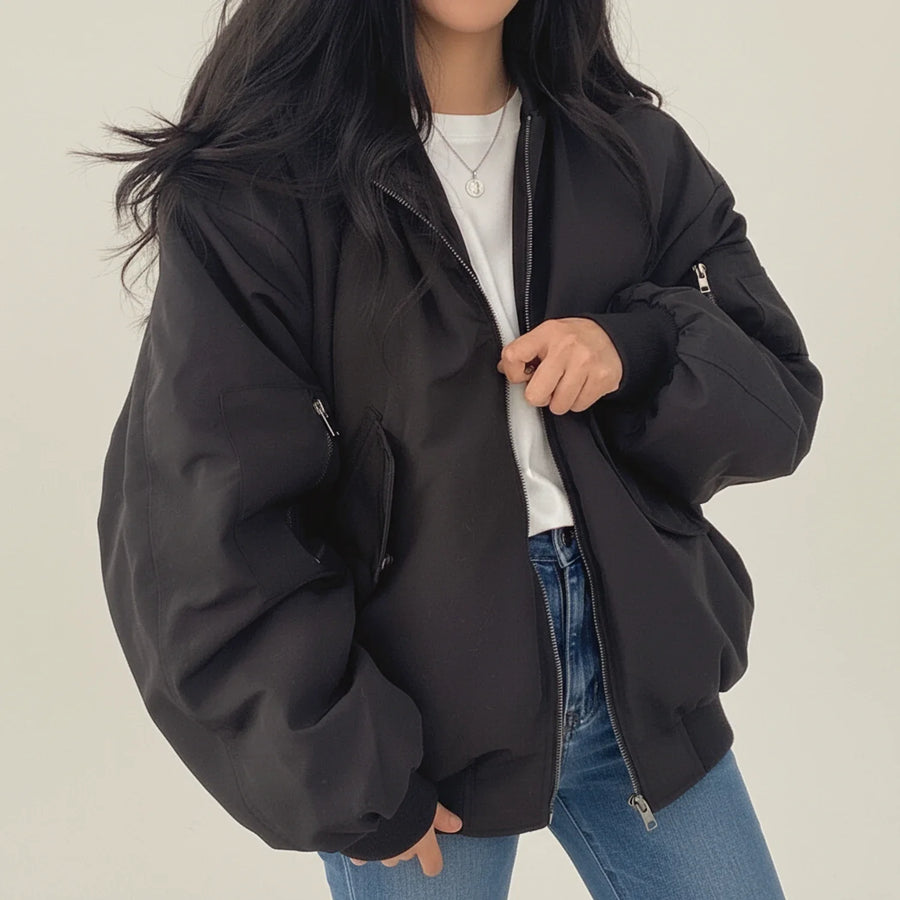 Dámská bunda bomber s kožešinovou kapucí