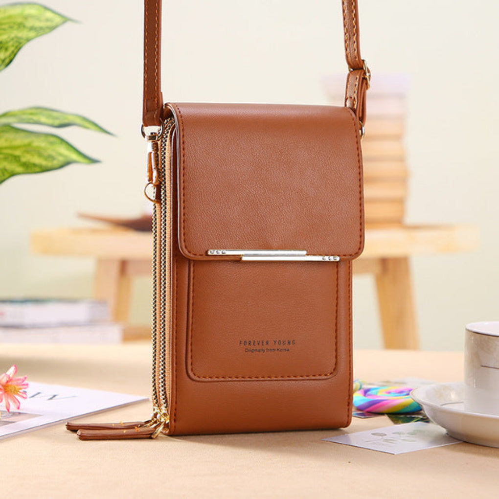 Dámská crossbody kabelka na mobil s kapsou pro dotykový displej
