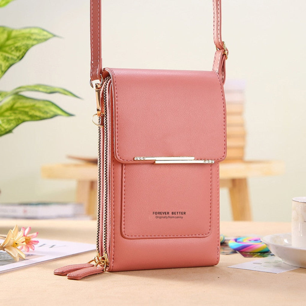 Dámská crossbody kabelka na mobil s kapsou pro dotykový displej