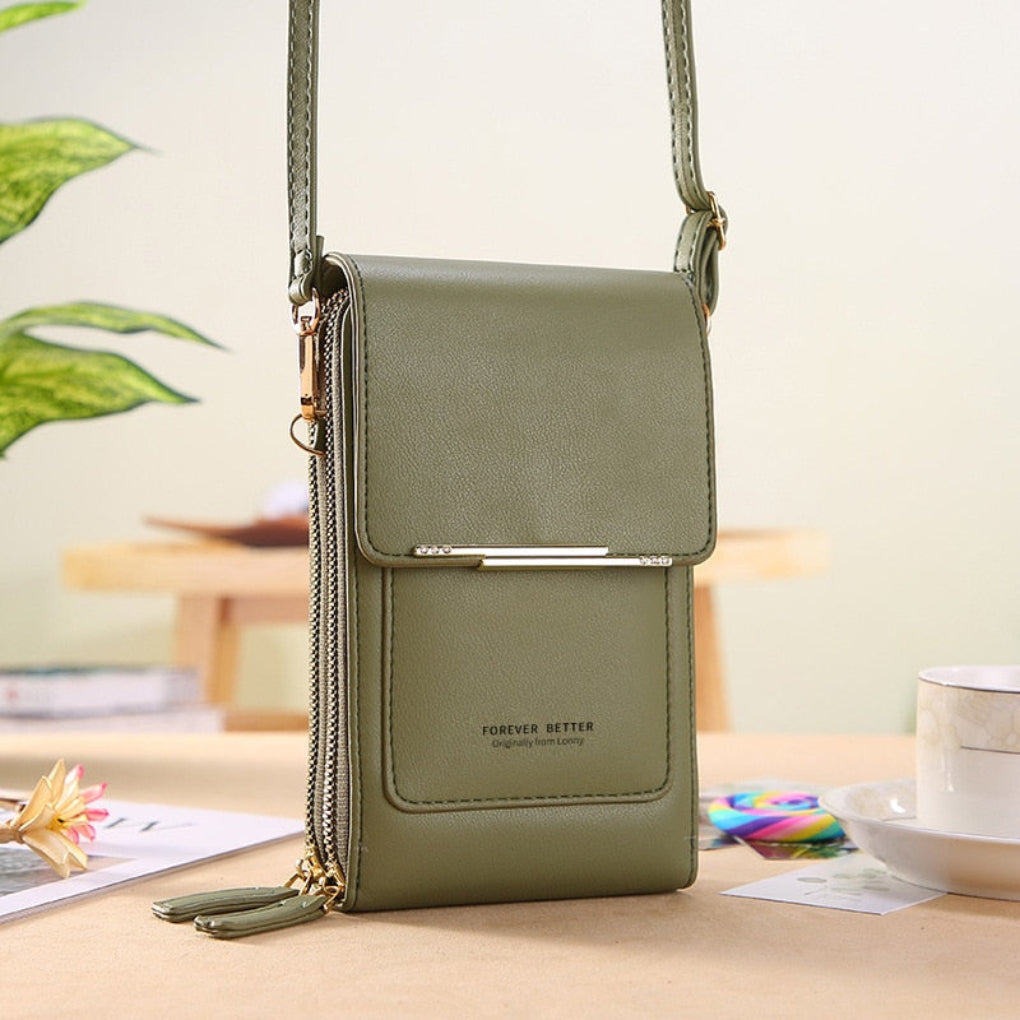 Dámská crossbody kabelka na mobil s kapsou pro dotykový displej