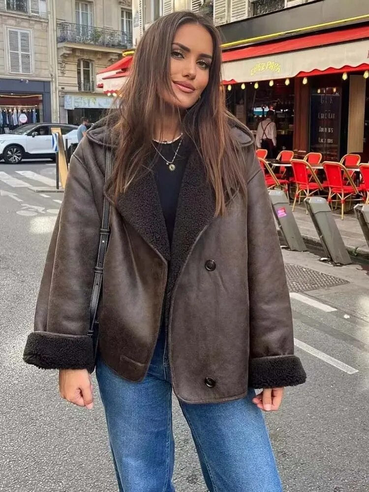 Dámská dvouřadá bunda z ovčí kůže