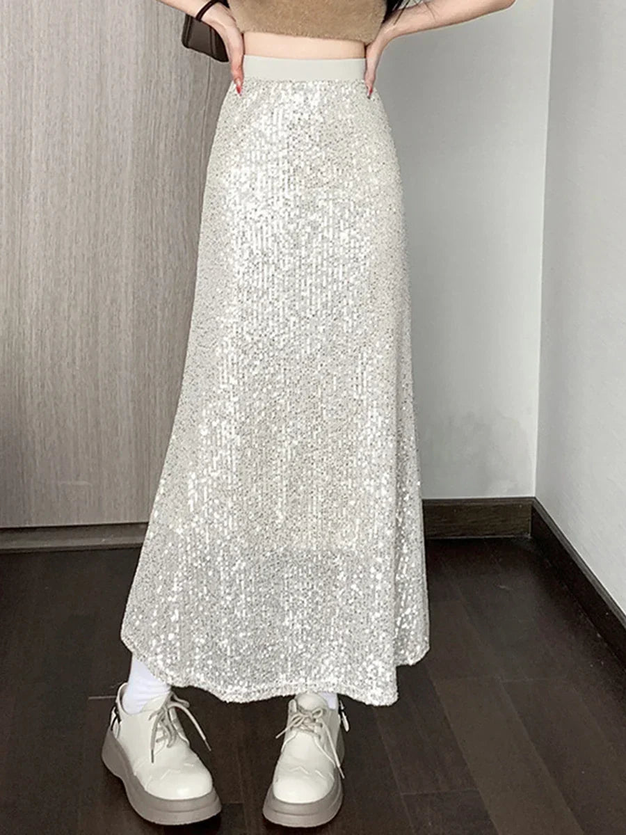 Dámská maxi sukně s vysokým pasem | Flitrový design