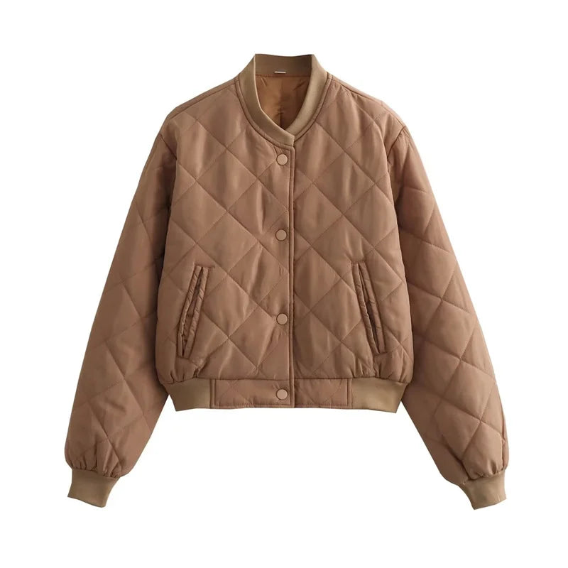 Dámská prošívaná polyesterová bunda bomber | Stylové zkrácené zimní svrchní oblečení