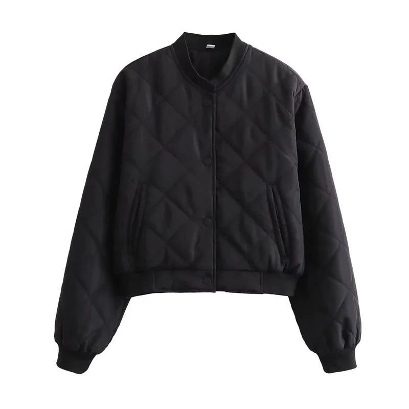 Dámská prošívaná polyesterová bunda bomber | Stylové zkrácené zimní svrchní oblečení
