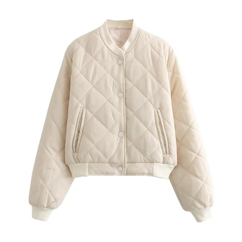 Dámská prošívaná polyesterová bunda bomber | Stylové zkrácené zimní svrchní oblečení