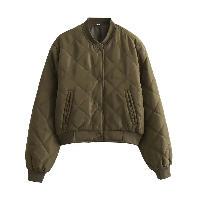 Dámská prošívaná polyesterová bunda bomber | Stylové zkrácené zimní svrchní oblečení