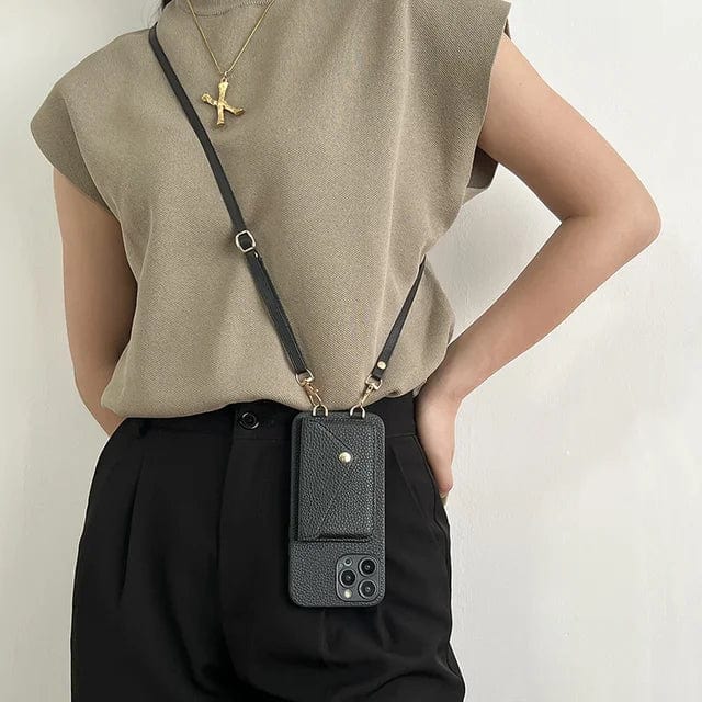 Dámské crossbody pouzdro na telefon s držákem na karty a šňůrkou