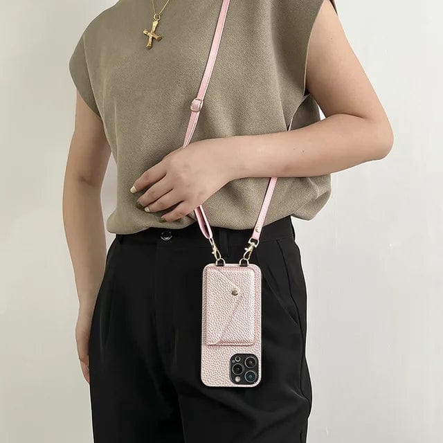 Dámské crossbody pouzdro na telefon s držákem na karty a šňůrkou