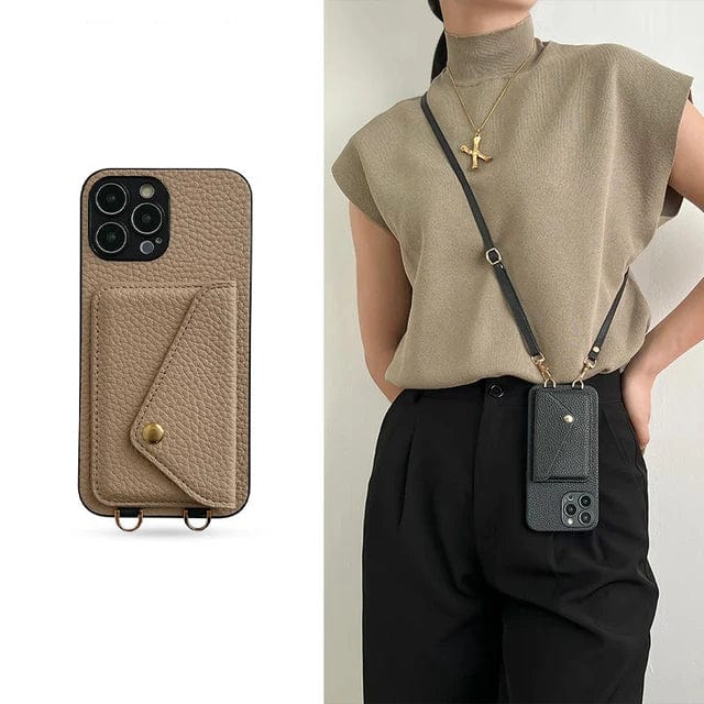Dámské crossbody pouzdro na telefon s držákem na karty a šňůrkou