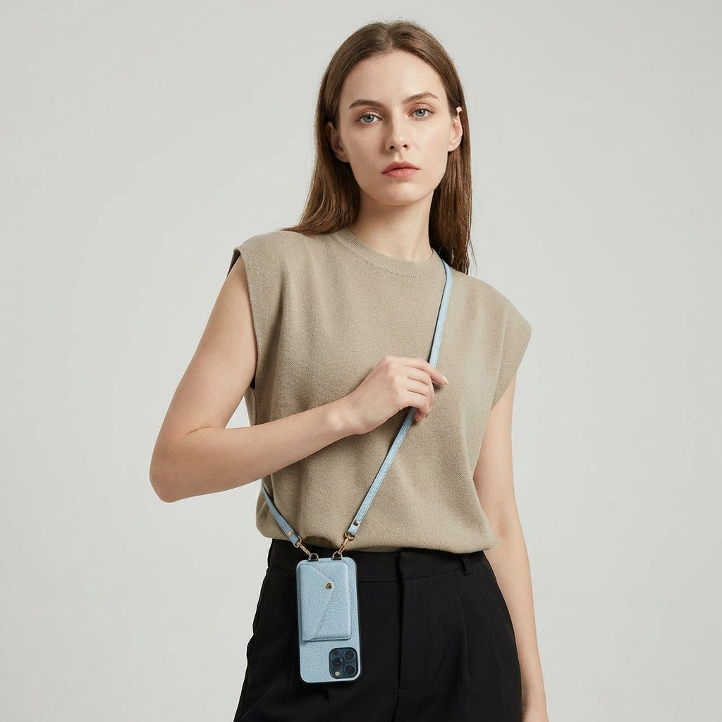 Dámské crossbody pouzdro na telefon s držákem na karty a šňůrkou