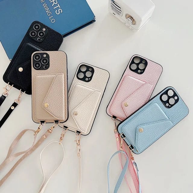 Dámské crossbody pouzdro na telefon s držákem na karty a šňůrkou
