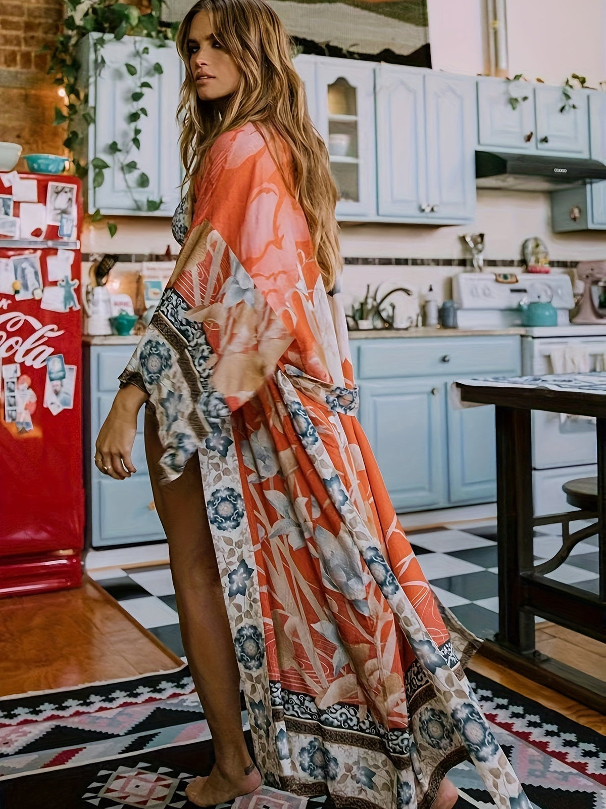 Dámské dlouhé kimono s květinovým vzorem
