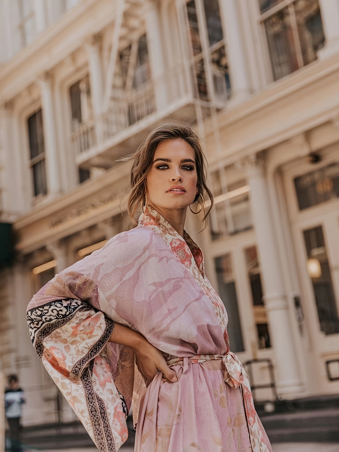 Dámské dlouhé kimono s květinovým vzorem