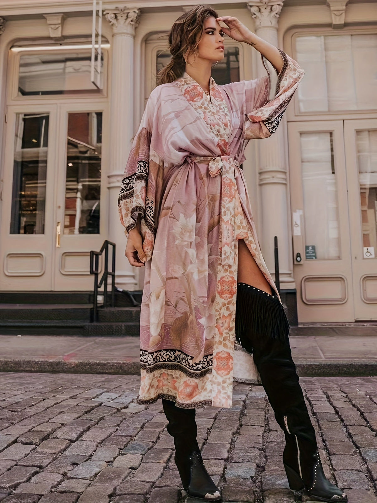 Dámské dlouhé kimono s květinovým vzorem