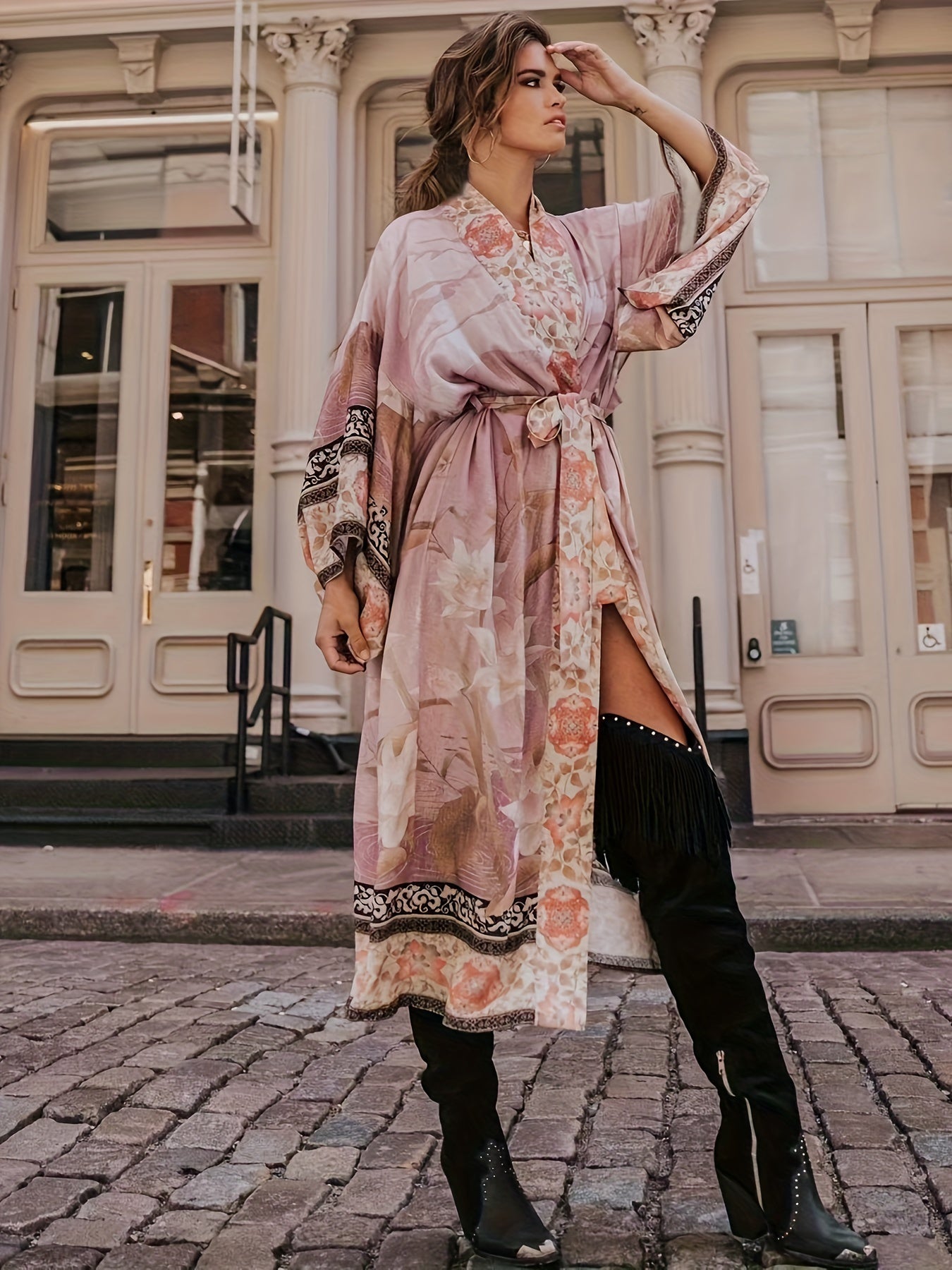 Dámské dlouhé kimono s květinovým vzorem