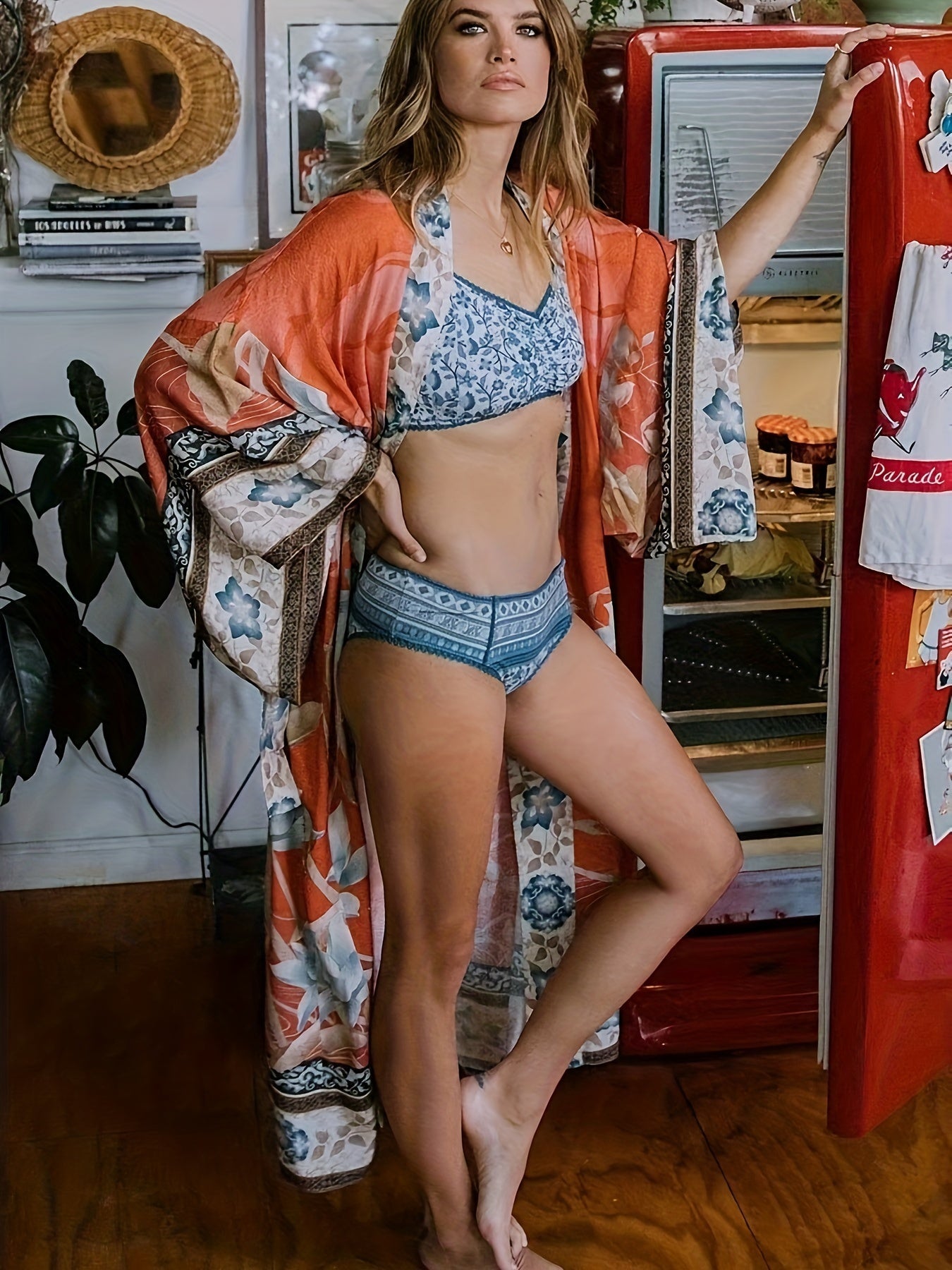 Dámské dlouhé kimono s květinovým vzorem