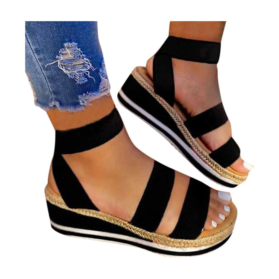 Dámské espadrilky na klínku s překříženými pásky a otevřenou špičkou