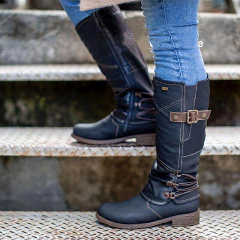 Dámské kožené kozačky na zip ve vintage stylu