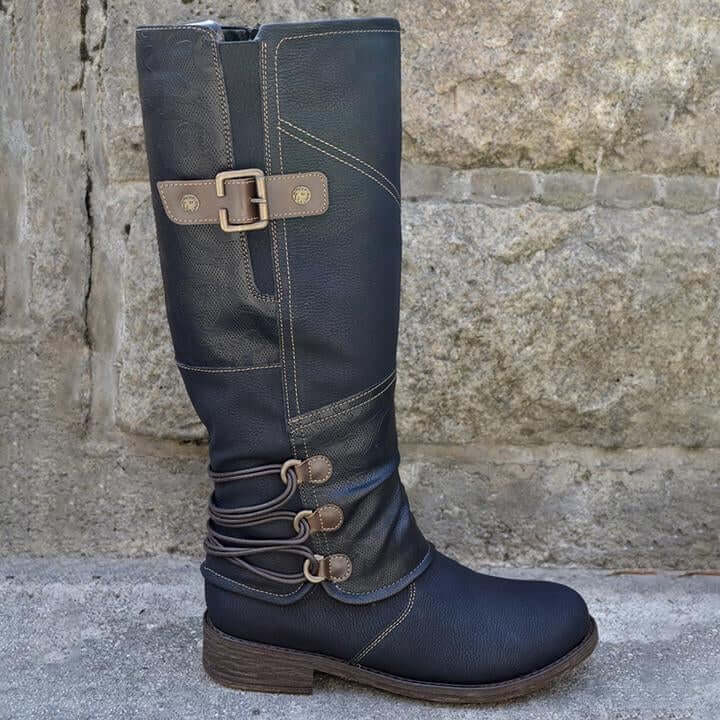 Dámské kožené kozačky na zip ve vintage stylu