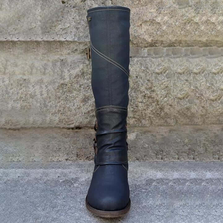 Dámské kožené kozačky na zip ve vintage stylu