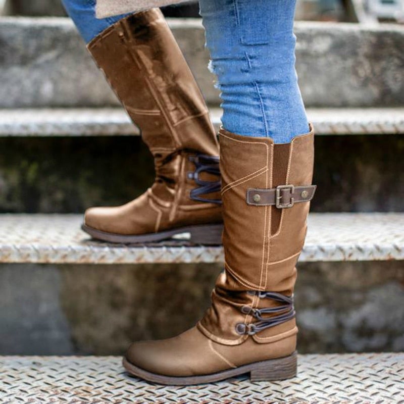 Dámské kožené kozačky na zip ve vintage stylu