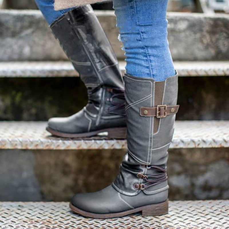 Dámské kožené kozačky na zip ve vintage stylu
