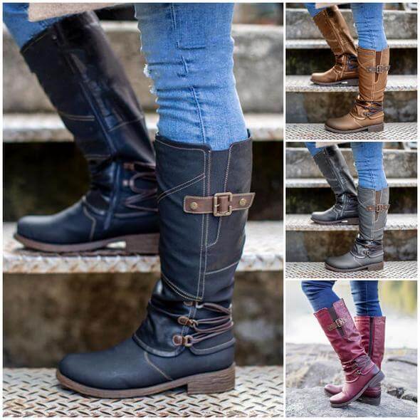 Dámské kožené kozačky na zip ve vintage stylu