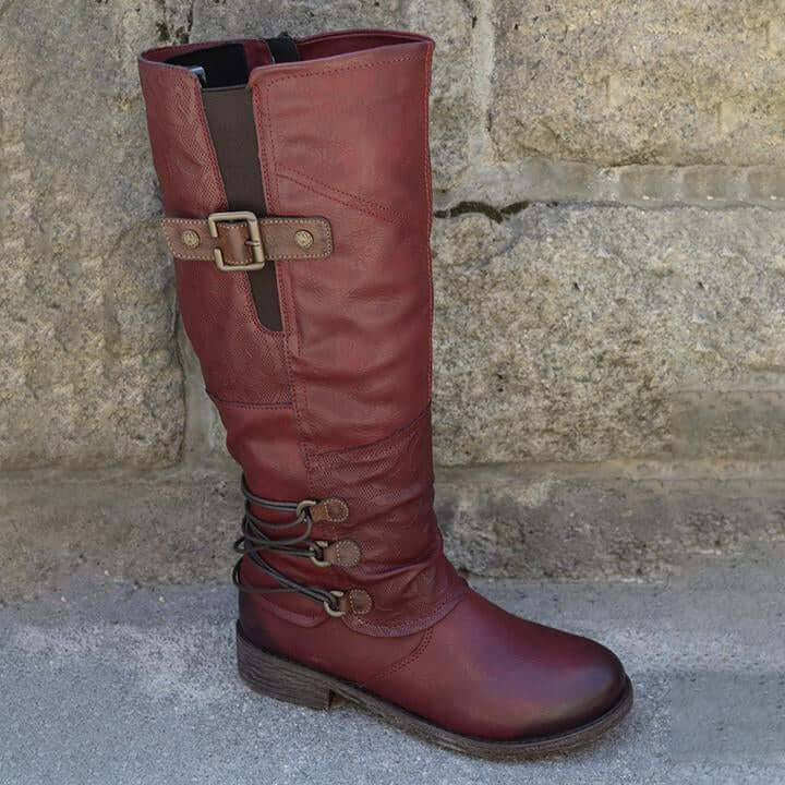 Dámské kožené kozačky na zip ve vintage stylu