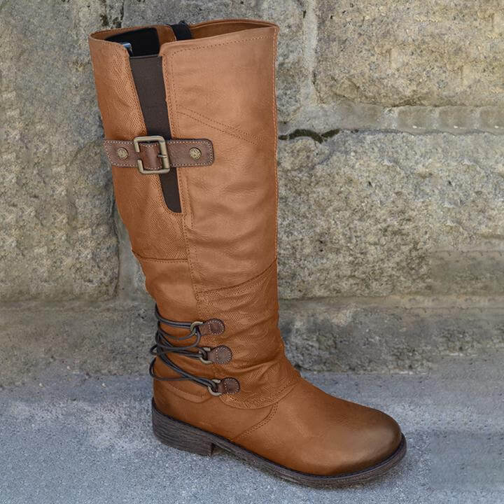 Dámské kožené kozačky na zip ve vintage stylu