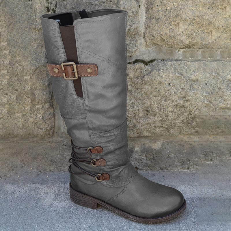 Dámské kožené kozačky na zip ve vintage stylu