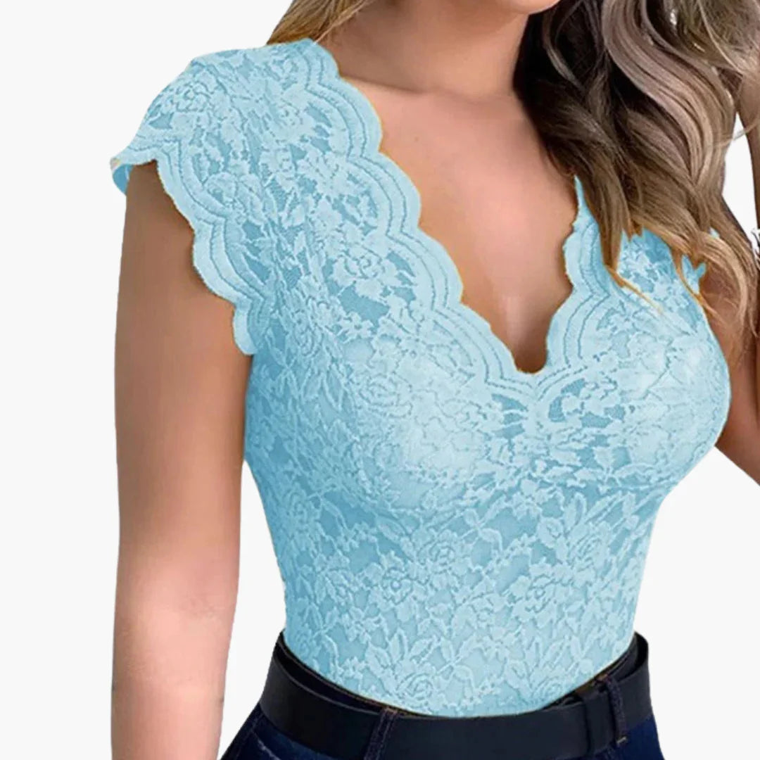 Dámské krajkové body s květinovým vzorem - sexy top