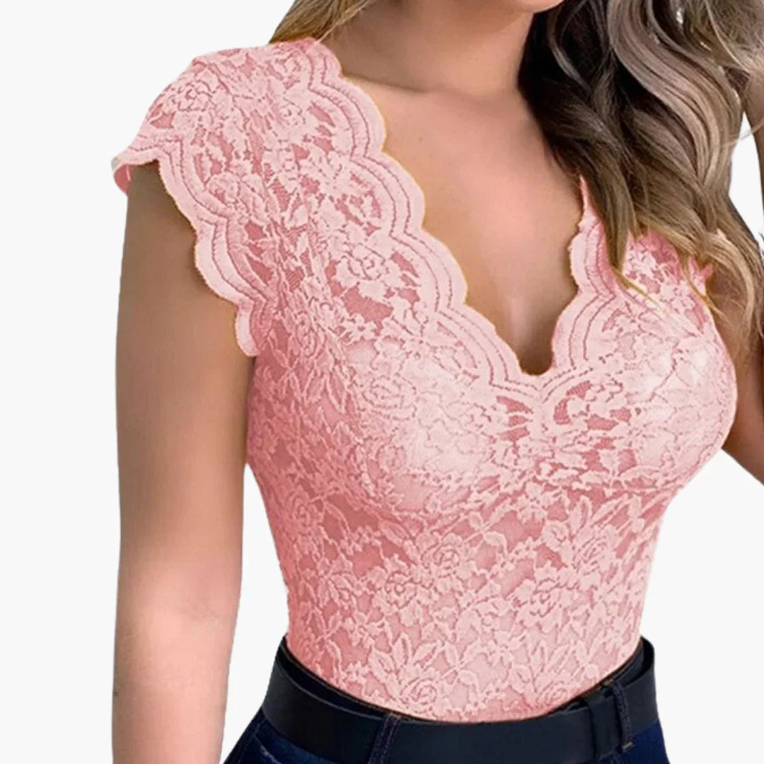 Dámské krajkové body s květinovým vzorem - sexy top