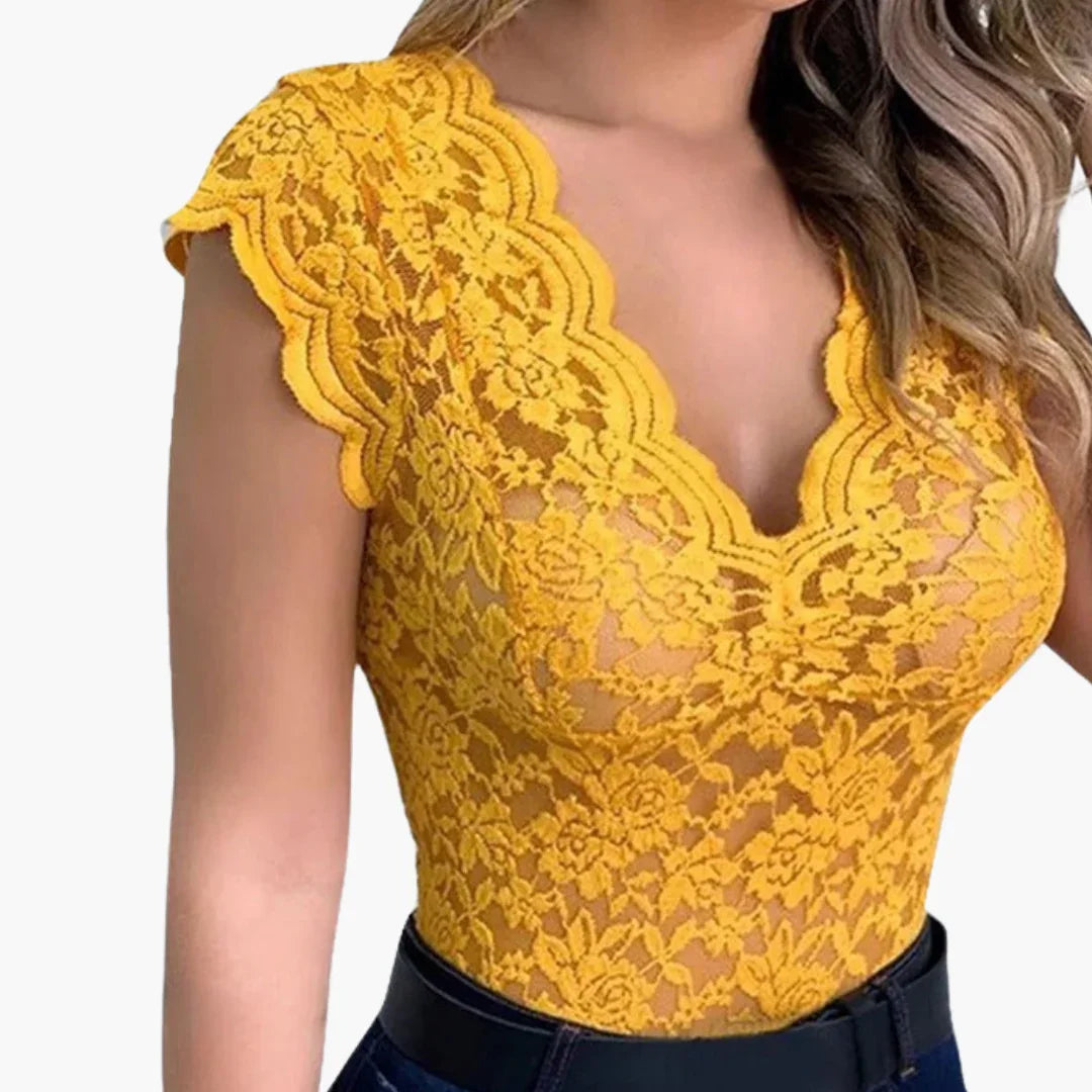 Dámské krajkové body s květinovým vzorem - sexy top