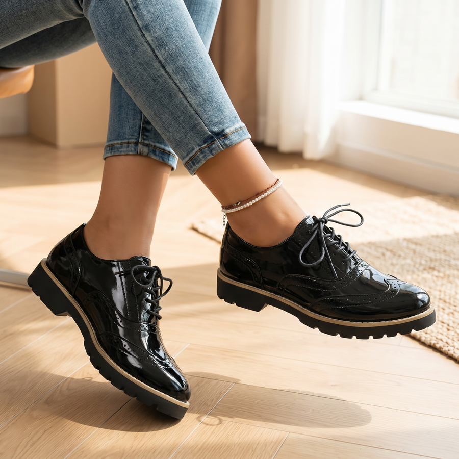 Dámské lakované polobotky Brogue | Styl Oxford | Pohodlné pro celodenní nošení