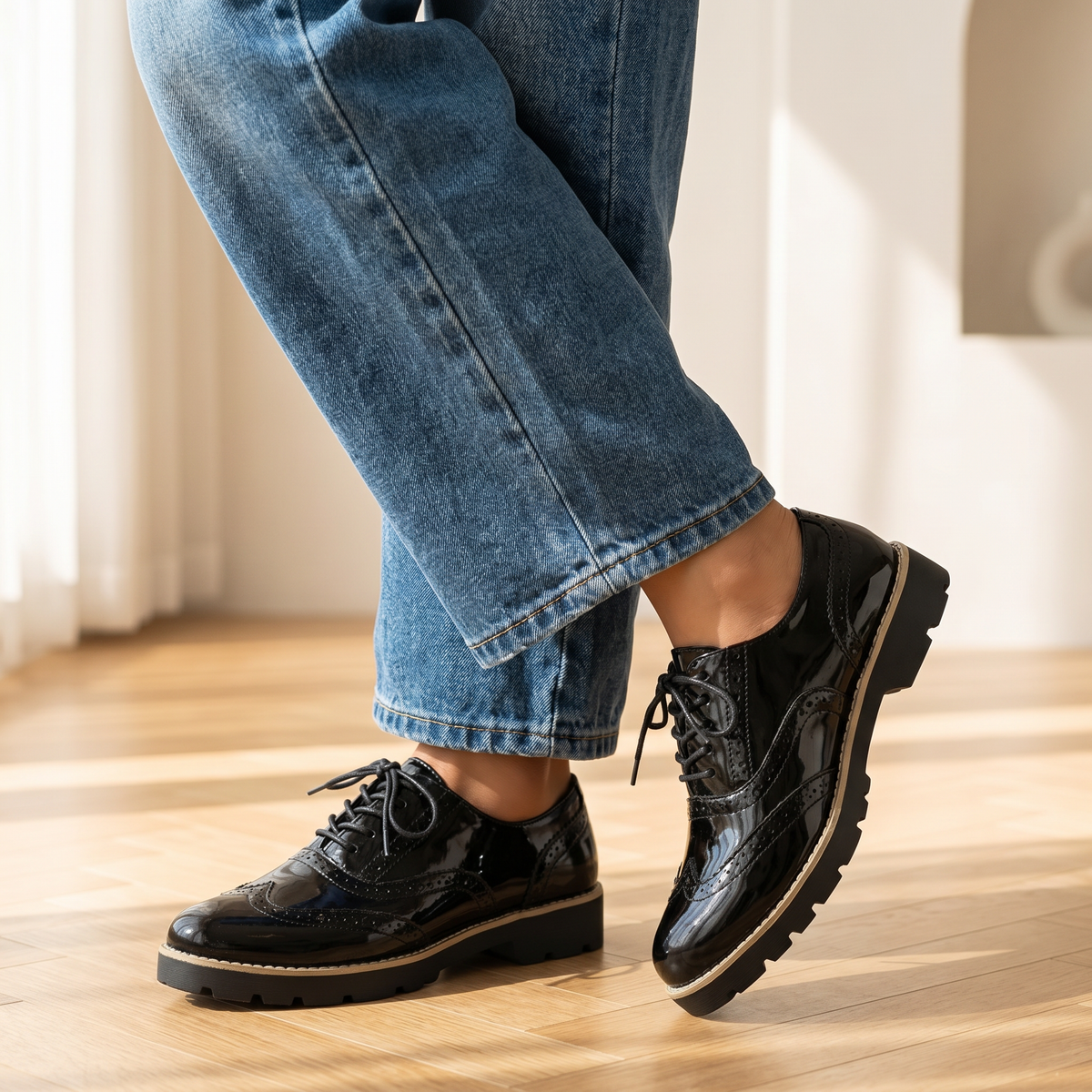 Dámské lakované polobotky Brogue | Styl Oxford | Pohodlné pro celodenní nošení