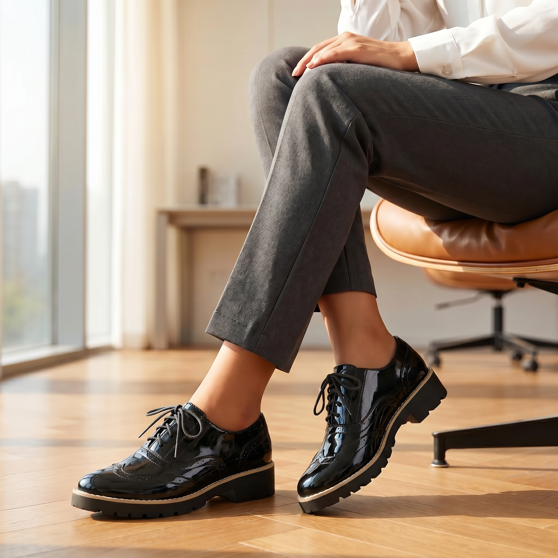 Dámské lakované polobotky Brogue | Styl Oxford | Pohodlné pro celodenní nošení