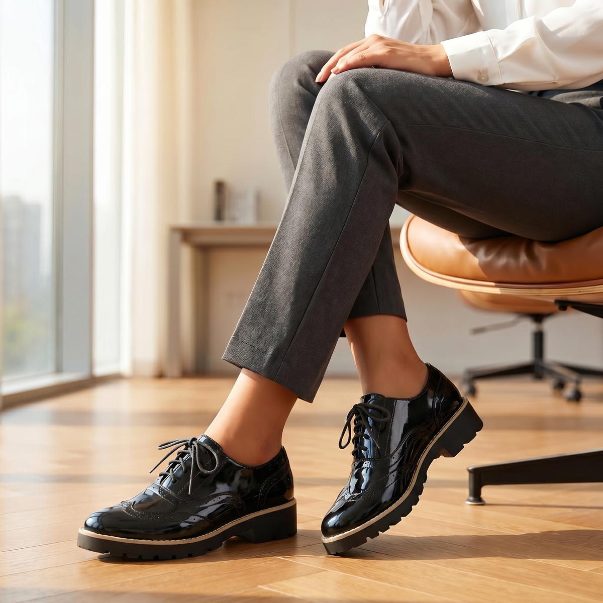 Dámské lakované polobotky Brogue | Styl Oxford | Pohodlné pro celodenní nošení