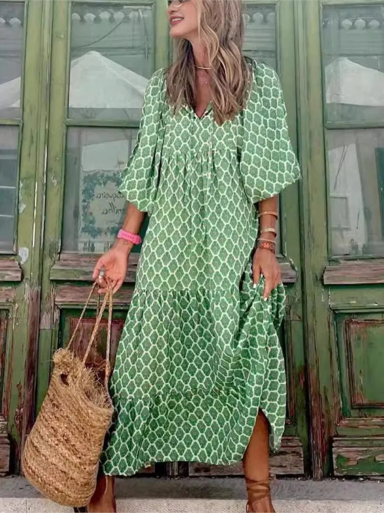 Dámské maxi šaty v boho stylu s květinovým vzorem