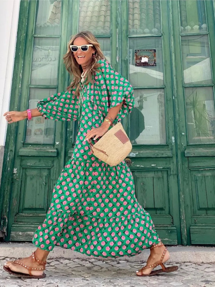 Dámské maxi šaty v boho stylu s květinovým vzorem