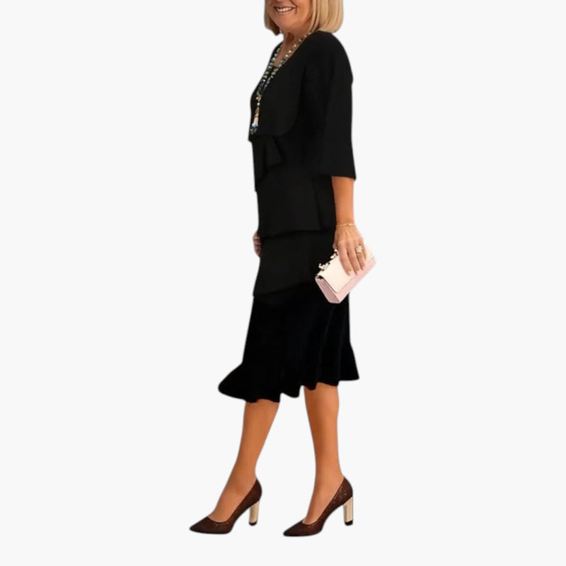Dámské midi šaty s rozstřiženými rukávy a volány