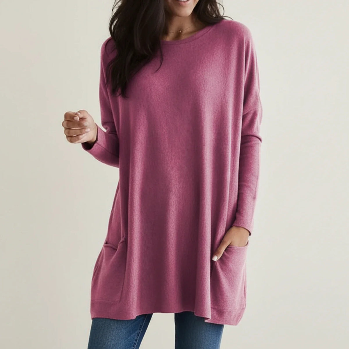 Dámské oversized svetrové šaty s kapsami