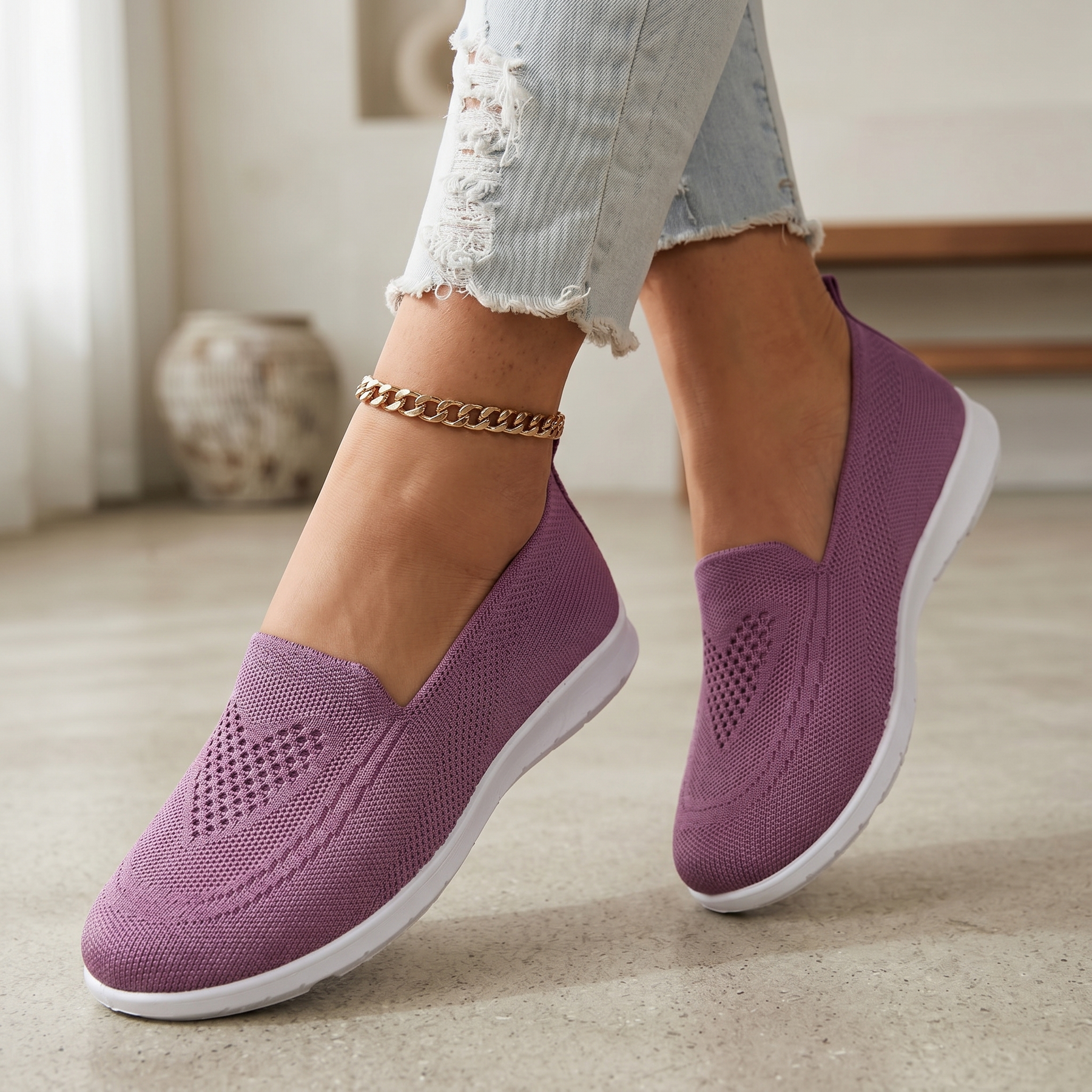 Dámské pletené slip-on teniska | Prodyšná odpružená vycházková obuv