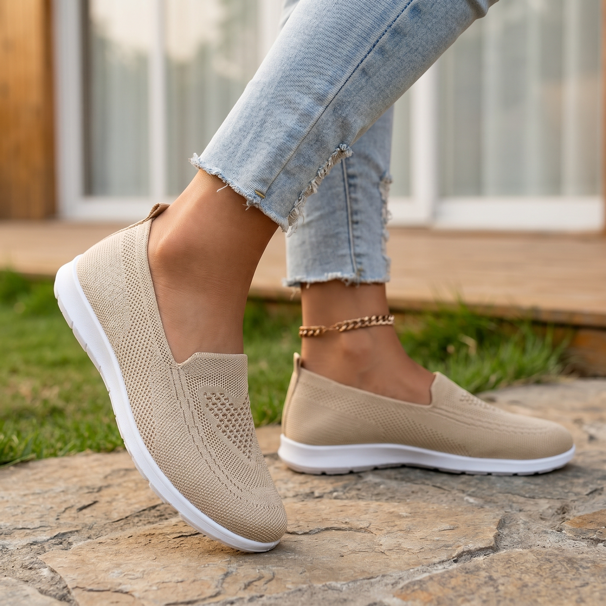 Dámské pletené slip-on teniska | Prodyšná odpružená vycházková obuv
