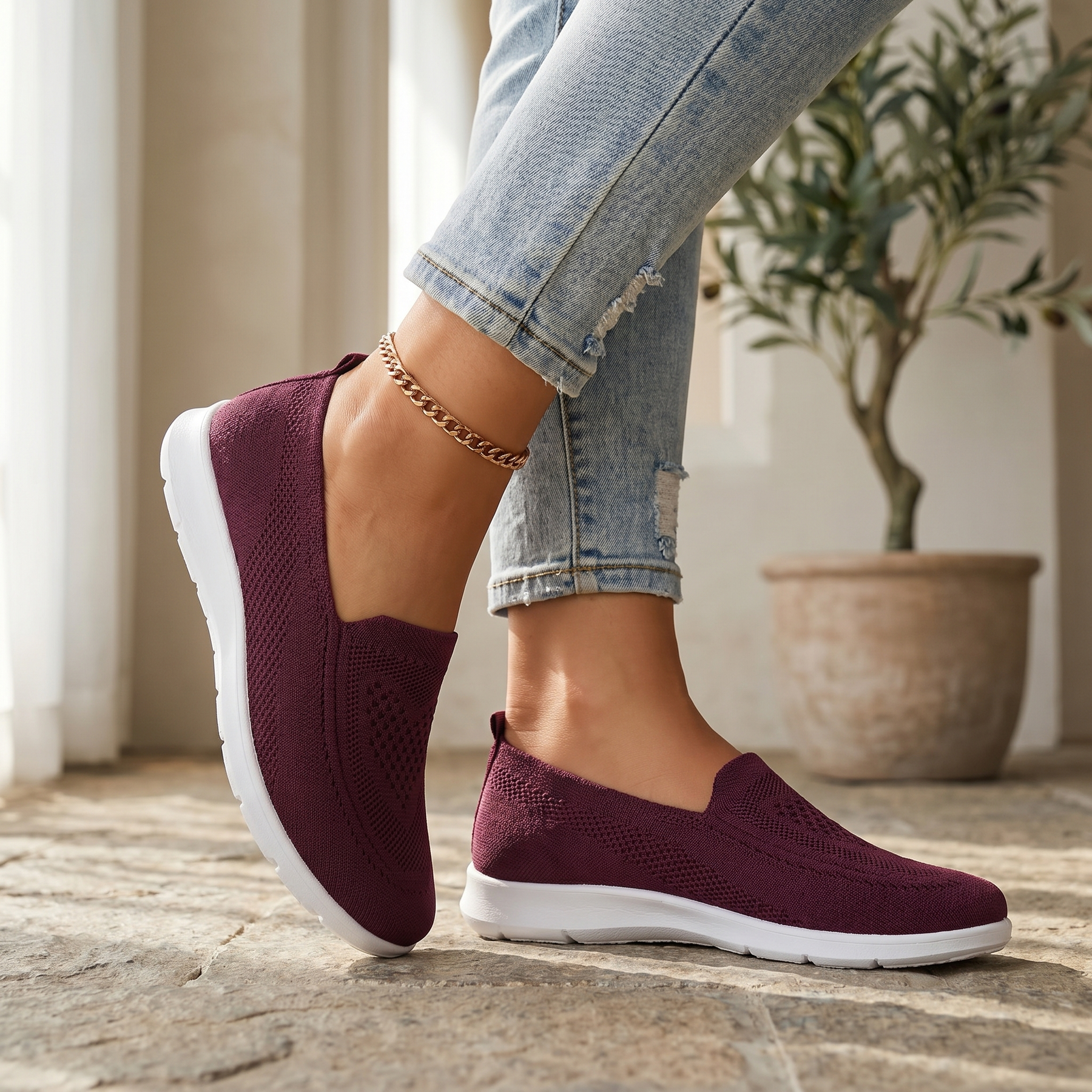 Dámské pletené slip-on teniska | Prodyšná odpružená vycházková obuv